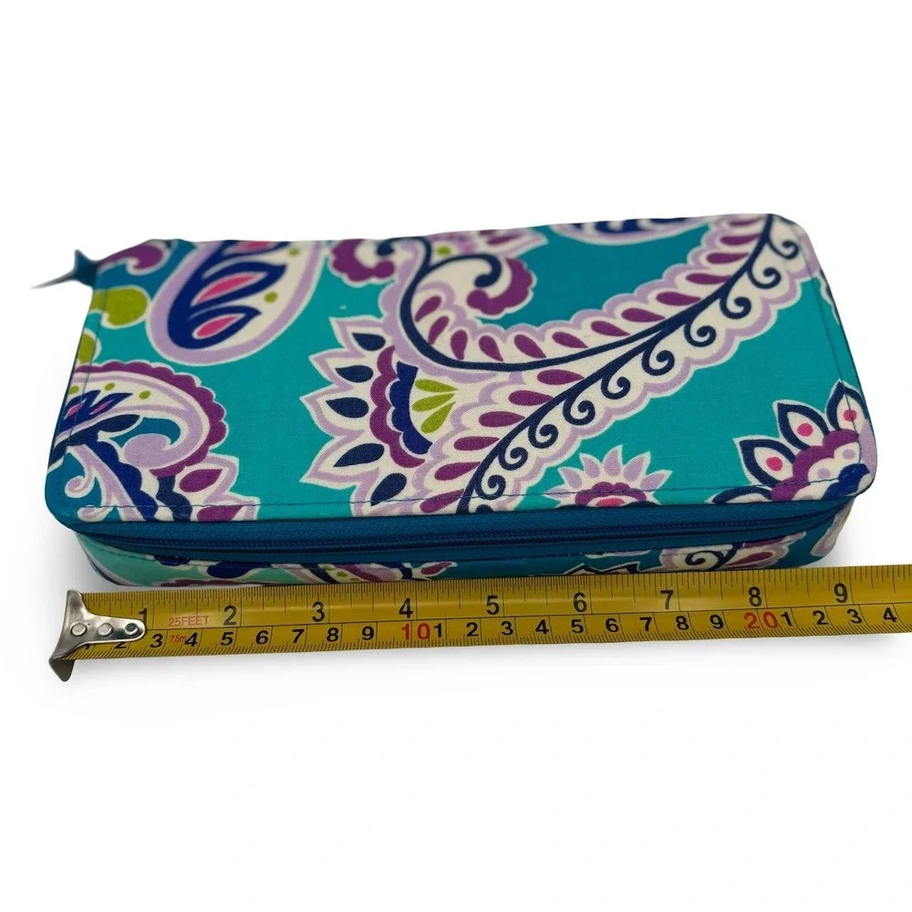 Vera Bradley Large Travel Pill Cosmetic Case Teal Paisley Floral WAKIKI PAISLEY
